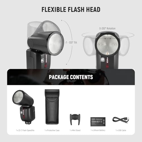NEEWER Z2-C 2.4G TTL Round Head Flash Speedlite for Canon, 76Ws 1/8000s HSS Speedlight with Upgraded UI, 2 Adjustable Modeling Lamps, TTL/M Quick TCM Switch, 7.2V/3000mAh Battery, 600 Full Power Flash