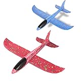YKL WORLD 2PCS Foam Airplane, 13.5 inches Big Size Flying Gliders Aircraft EPP Hand Throwing Inertial Children Plane Outdoor Fun Challenging Toy for Boys Girls, Blue & Red