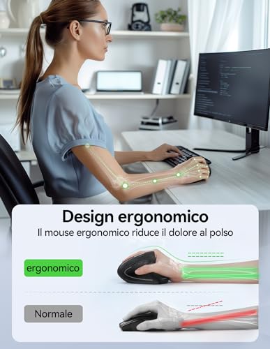 TECKNET Rechargeable Wireless Vertical Mouse, 4800 DPI Ergonomic Silent Wireless Mouse, 6 Buttons, 2.4 GHz with USB Receiver for PC, Computer, Laptop, Mac, Black