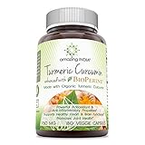 Amazing India Turmeric Curcumin with Bioperine (Made with Organic Tumeric Curcumin) 750 Mg 180 Veggie Capsules (Non-GMO) - Powerful Antioxidant & Antiinflammatory Properties, Supports Heart & Brain