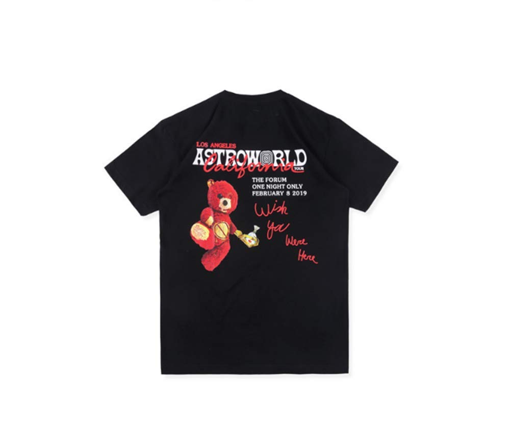 Fashion Travis Scott Hip Hop Limited Bear Print Loose Crewneck T-shirt For /