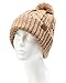 MIRMARU Winter Oversized Solid Color Cable Knitted Pom Pom Beanie Hat with Fleece Lining.(Khaki)