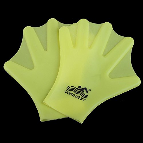 WinnerEco Swimming Webbed Gloves Hand Wear Silicon Adult Frog Finger Fin Paddle, Yellow - Thumbnail 2