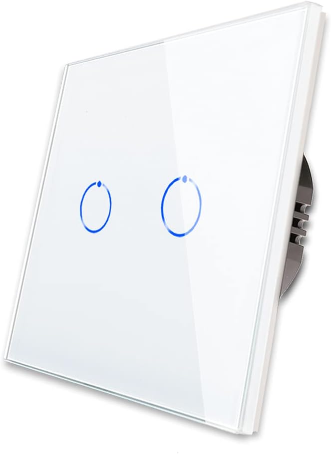 CNBINGO 2-Way Glass Touch Light Switch 2-Gang White AC 240V 800W/Gang
