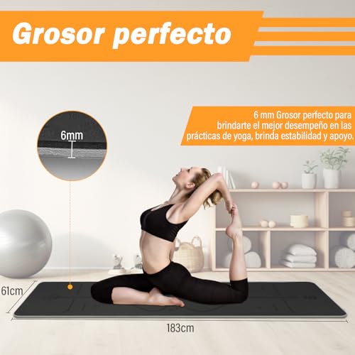 KIROGILY Tapete Yoga Antideslizante 6mm, Tapete para Ejercicio Portátil 183x61cm, Colchoneta Yoga con Bolsa y Correa, Doble Cara para Yoga, Pilates y Gimnasia en Casa