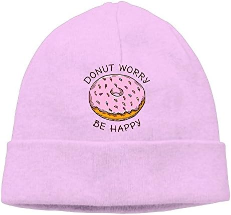 XUri Donut Worry Be Happy Unisex Slouchy Beanie Pink