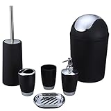 Prettysell 6 Piece Plastic Bath Accessory Bathroom Set, YIFAN Lotion Dispenser Toothbrush Holder Tumbler Cup Soap Dish Trash Can Toilet Brush Set