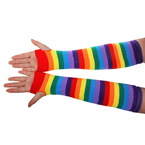 Rainbow Strips Arm Warmer Leg Socks Thigh High Socks Fingerless Gloves Sleeve Set for Women Girls