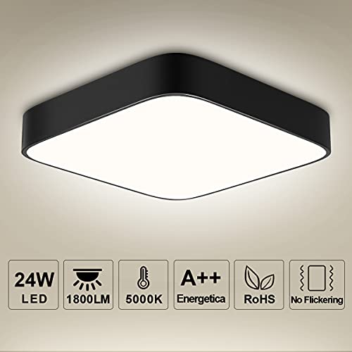 LED Deckenleuchte Deckenlampe Schwarz 24W, bedee 5000K Neutralweiß 1800 Lumen LED Lampen Deckenlampen für Wohnzimmer, Schlafzimmer, Küche, Flur, Büro, Balkon, Moderne Leuchte [Energieklasse A++]