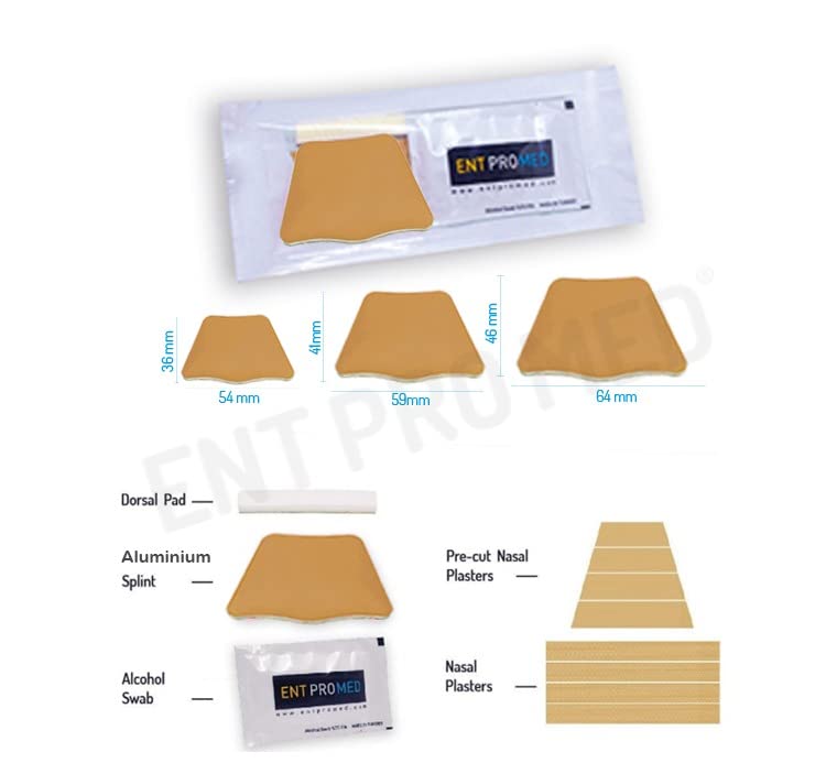 ENTPROMED Aluminium External Nasal Splint - Beige Colour- a kit, Nasal Splint, Post Nasal Surgery, Rhinoplasty, Septoplasty, ENT Product. (Large 46mm x 64mm)