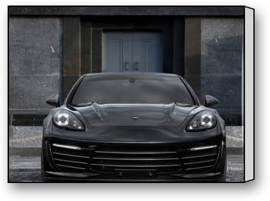 PrettyLee Custom Modern Wall Art Home Decor Canvas Prints Black Porsche Panamera Turbo Front 16 X 12 Inch