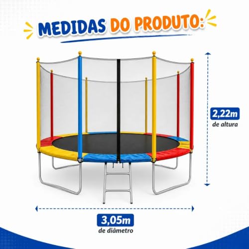 Pula Pula Infantil Cama Elástica Grande 3,05m CIRCUS Suporta até 300 kg Com Rede De Proteção E Escada