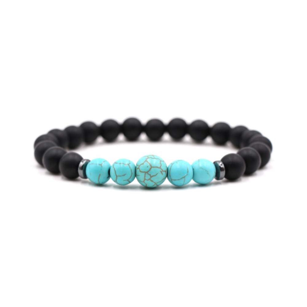 MiniJewelry Black Lava Bead Turquoise Bracelet for Men Women Elastic Stretch Blessing 8.5mm