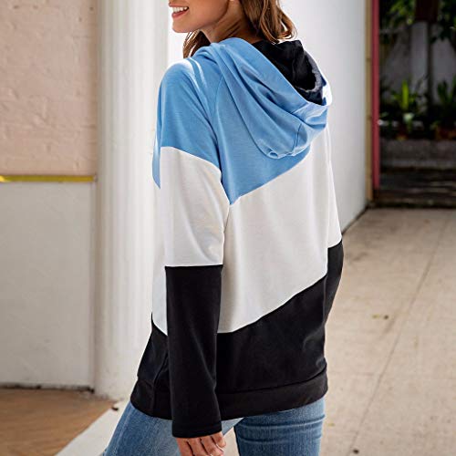 Goddesslili Blouses for Women Fashion 2019, Beautiful Patchwork Print Long Sleeve Hoodies Pullover Tops Blouse for Girls College Student, Back to School Supplies, Blue/Grey