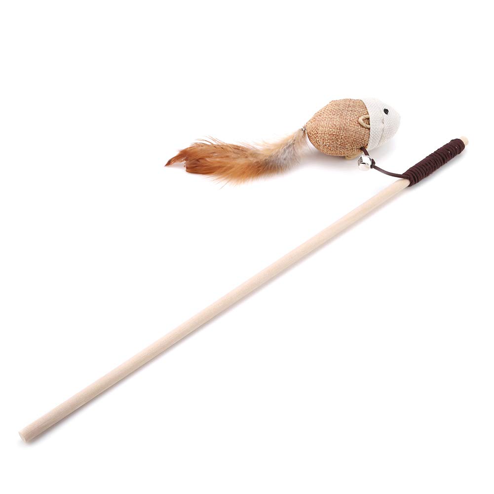 HEEPDD Cat Teaser Toy, Funny Interactive Cat Teaser Wand Linen Rat Bird Feather Wooden Stick Chaser Kitten Toy for Cats Exercise Play Fun Gifts (Rat)