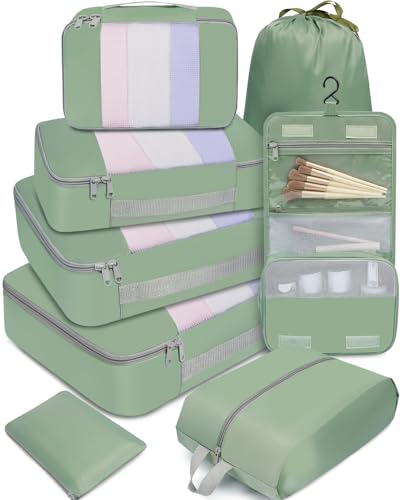 BAGAIL 8 Set Packing Cubes Various Sizes Packing Organizer for Travel Accessories Luggage Carry On Suitcase - Matcha Green