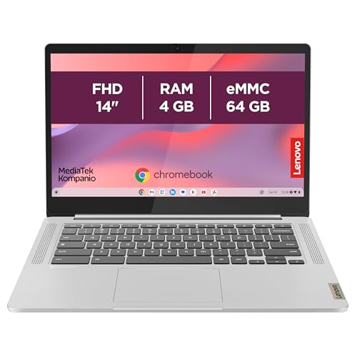 Lenovo IdeaPad Slim 3 Chromebook 14M868 Laptop 14-Inch FHD (MediaTek Kompanio 520, 4GB RAM, 64GB eMMC, Arm Mali-G52 Graphics, Chrome OS) French AZERTY Keyboard – Grey