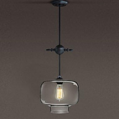 60W Artistic Pendant Light with Transparent Glass Candy-Box Shade in Factory Style