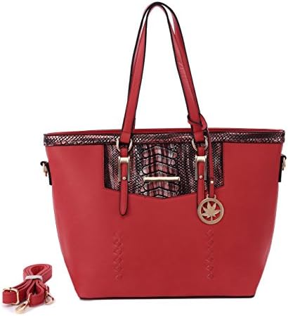 TINDER Authentic Fashion Large Handbags withMulti-pockeds, Adjustable Shoulder Strap, Metalic Croco Design Design and Zipper Closure:FP8851-RD