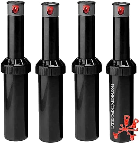 Pack of 4 MINIPRO turbine sprinklers 1/2 inch. Range 5.10 to 9.1 m. 1/2 inch female thread. Adjustable angle pop-up garden sprinkler K-RAIN, black