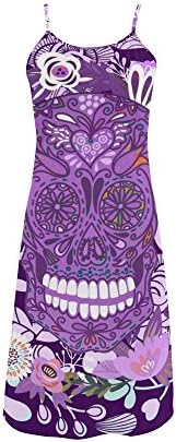 Women's Sugar Skull Dia De Los Muertos Polyester Casual Slip Dress XL