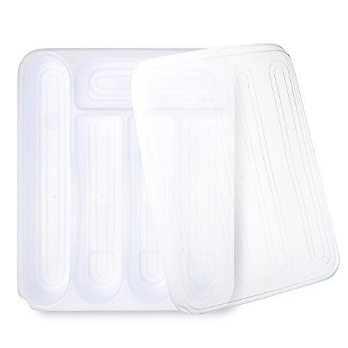 Flatware Plastic Tray with Lid, Kitchen Cutlery and Utensil Drawer Organizer, Silverware