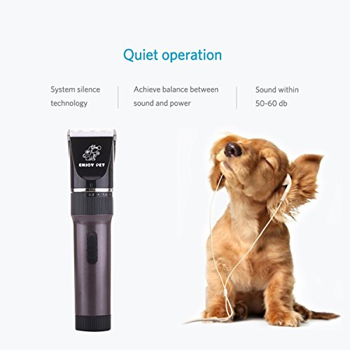 Dog Clippers Cat Shaver, Professional Hair Grooming Clippers Detachable Blades Cordless Rechargeable, Pet Clipper Kit with Scissor, Combs, Guards for Dog Cat, Quiet Animal Clippers (Brown)