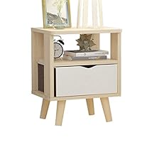 Qiupei Bedside Table Multifunctional Bedroom Drawer Cabinet Fabric Single Drawer Nordic Minimalist Solid Wood Legs Wooden Nightstand with Storage Drawers (Color : Natural, Size : 37x31x45cm)