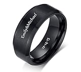 (Free Engraving) Personalized Stainless Steel Plain Band Ring for Men,Black,8mm Width,Size 9