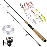 PLUSINNO Portable Two-Piece Spinning Rod Graphite Medium Fast Action 7' Spinning Fishing Rod and Reel Combo
