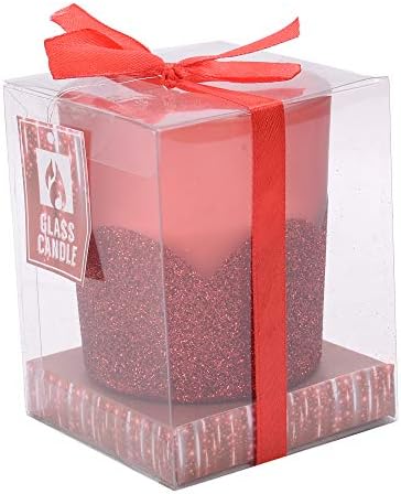 Scrafts Red Highly Fragranced/Scented/Aroma Natural Wax Glitter Glass Candle for Home Décor/Party Décor/Birthday/Party/Festivals/Gifts/Spa/Meditation, Size:LHB(inch)- 3x3.5x3