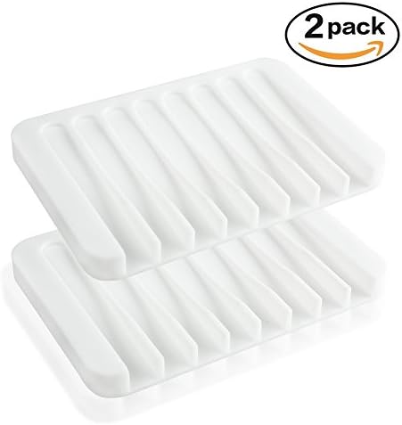 2 Pc Set of White Silicone Soap Dishes | Flexible Drying Mat for the Bathroom or Kitchen Sink | Designed for Easy Tray Drainage and the Quick Bar Soap Drying Time | Mess Freely and Kid Friendly