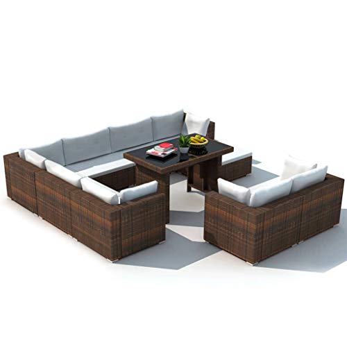 vidaXL Gartenmöbel 10-TLG.Poly Rattan Lounge Gartengarnitur Sitzgruppe Sofa – Bild 4
