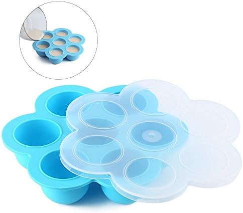 Yummy Sam Egg Bites Molds for Instant Pot Accessories, Silicone Storage Container and Freezer Tray with Lid for Baby Food, Reusable Freezer Tray Mold for Puree, Herbs, Ice Cubes, Sauces (BLUE)