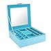 SMONET Huge Jewelry Box Organizer 28 Section Classic Holder 2 Layers - Women Girls Teens Storage Case for Earring Ring Necklace Bracelet Watch PU Leather with Lock Large Mirror Blue