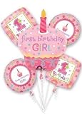 1ST First Birthday Girl Cupcake 5 Balloon Bouquet Kit