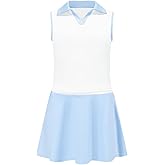 Eymitory Girls Tennis Golf Dress Outfit Sleeveless Polo V Neck Tank Top and Skorts Sets Sport Skirt with Pockets