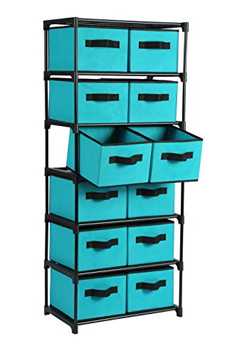 MULSH Drawer Storage Chest Shelf Storage Cabinet Organizer Units with Removable Non-Woven Fabric Bins (12-Drawer, Turquoise)