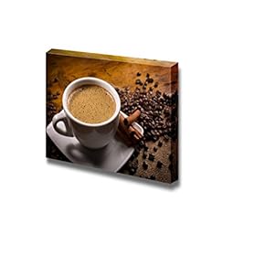 Canvas Prints Wall Art - Espressoo with Coffee Beans and Cinnamon Sticks on Wooden Table | Modern Wall Decor/Home Art Stretched Gallery Canvas Wraps Giclee Print & Ready to Hang - 12" x 18"
