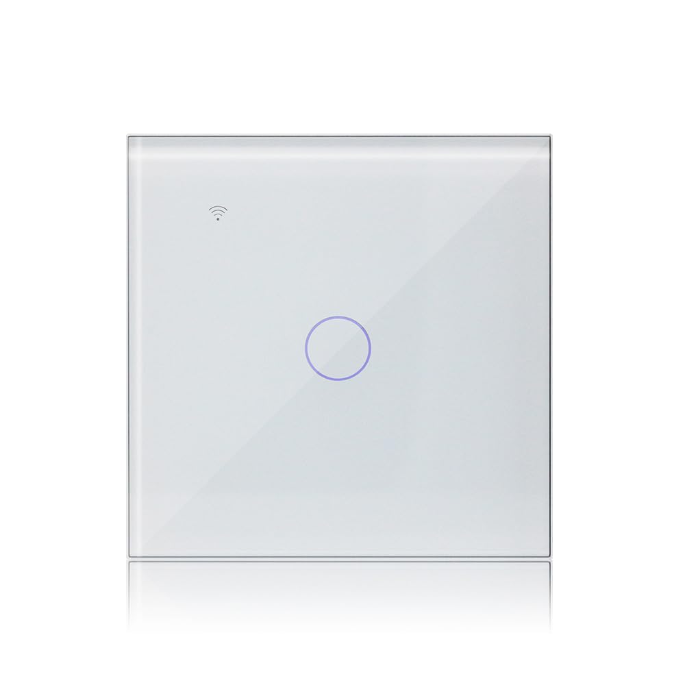 KETOTEK WIFI Smart Light Switch Touch 1 Gang 1 Way Compatible with Alexa, Single Gang Light Switch White with Glass Panel, Tuya/Smart Life APP Control