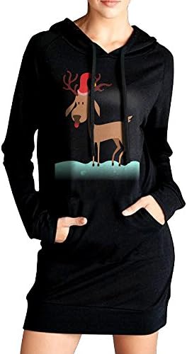 Women's Santa Reindeer Long Sleeve Hip-length Sweatshirt For Girlfriend With Cap Size L Black
