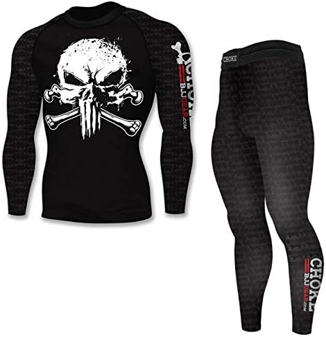 CHOKE BJJ GEAR Bones Punisher Brazilian Jiu-Jitsu Bundle, BJJ Rash Guard + Spats. For BJJ, MMA and Grappling. Premium quality. Made to last.