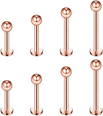 Ruifan 4prs(8pcs) 16G 316L Stainless Steel 3mm Ball Labret Monroe Lip Tragus Helix Earring Stud Barbell Ring Body Pierci