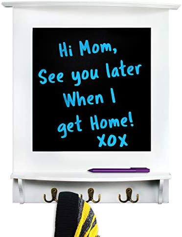 Chalkboard in White Frame with Hooks & Shelf | For Home, Office, Memos, School