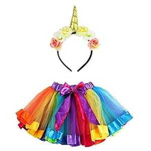 Imixcity Arco Iris de Chica Arco Falda de Tutú de Baile con Adorno de Flor de Flor de Unicornio