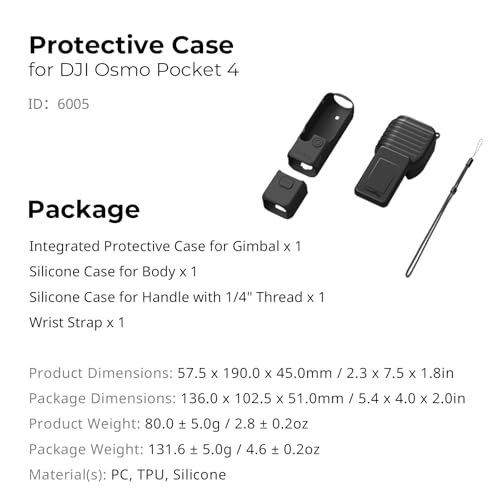 SMALLRIG Kit de funda protectora para DJI Osmo Pocket 4, carcasa rígida y de silicona 2 en 1, carcasa protectora integrada para el gimbal, antitorsión, con correa para la muñeca - 6005