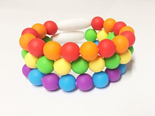 Toddler Kids Sensory Chewing Rainbow Bracelet Set of THREE Teething Silicone Girl Boy Bright Cheerful