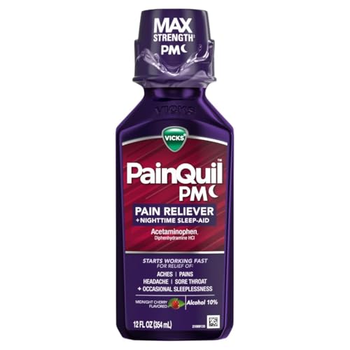 VICKS PAINQUIL PAIN RELIEF ACETAMINOPHEN 1000MG MAX STRENGTH ADULT PAIN RELIEVER LIQUID 12OZ, BACKACHE HEADACHE RELIEF, 1 NIGHTTIME PAIN RELIEVER + SLEEP AID