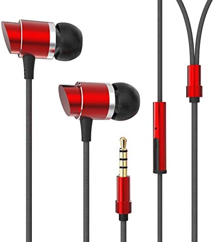 Inphic IN6 Pro in-Ear Headphones Earphones Noise Isolating Heavy Deep Bass Earbuds with Microphone for iPhone, iPad, iPod, MP3 Player, Smartphone PC Laptop and More, Red (Red)