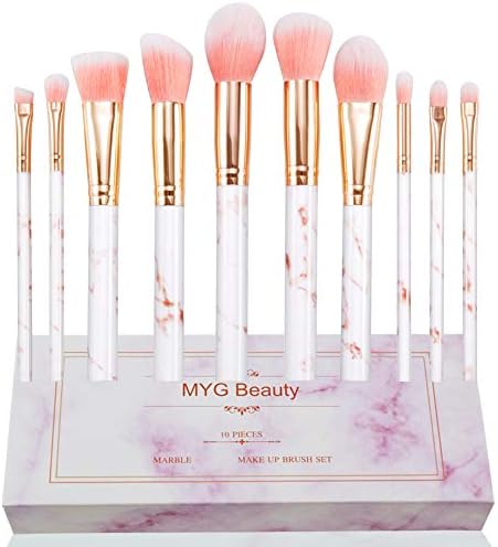 Vienla Pink Make Up Brushes Professional 10pcs Marble Pattern Makeup Brushes Set Foundation Blush Powder Eyeshadow Blending Brushes Cosmetic Brush Kit With Box (Pink)